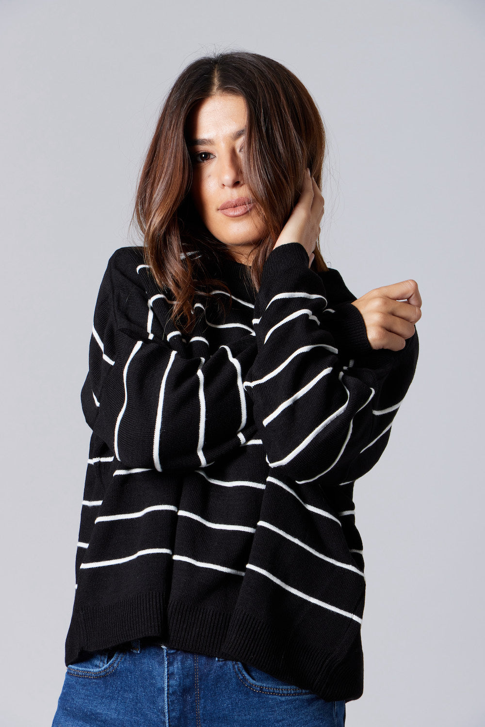 Striped Knit Sweater - Black / Off-White