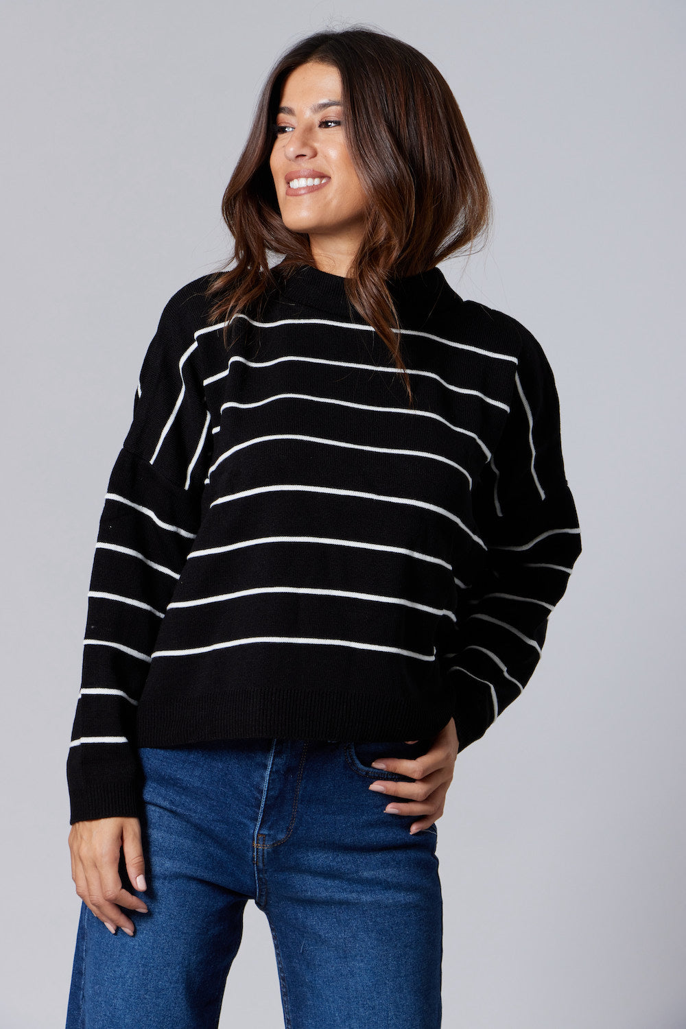 Striped Knit Sweater - Black / Off-White