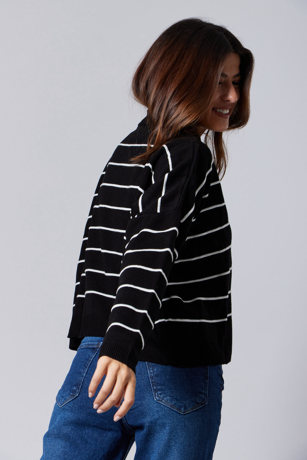 Striped Knit Sweater - Black / Off-White