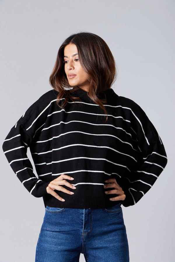 Striped Knit Sweater - Black / Off-White