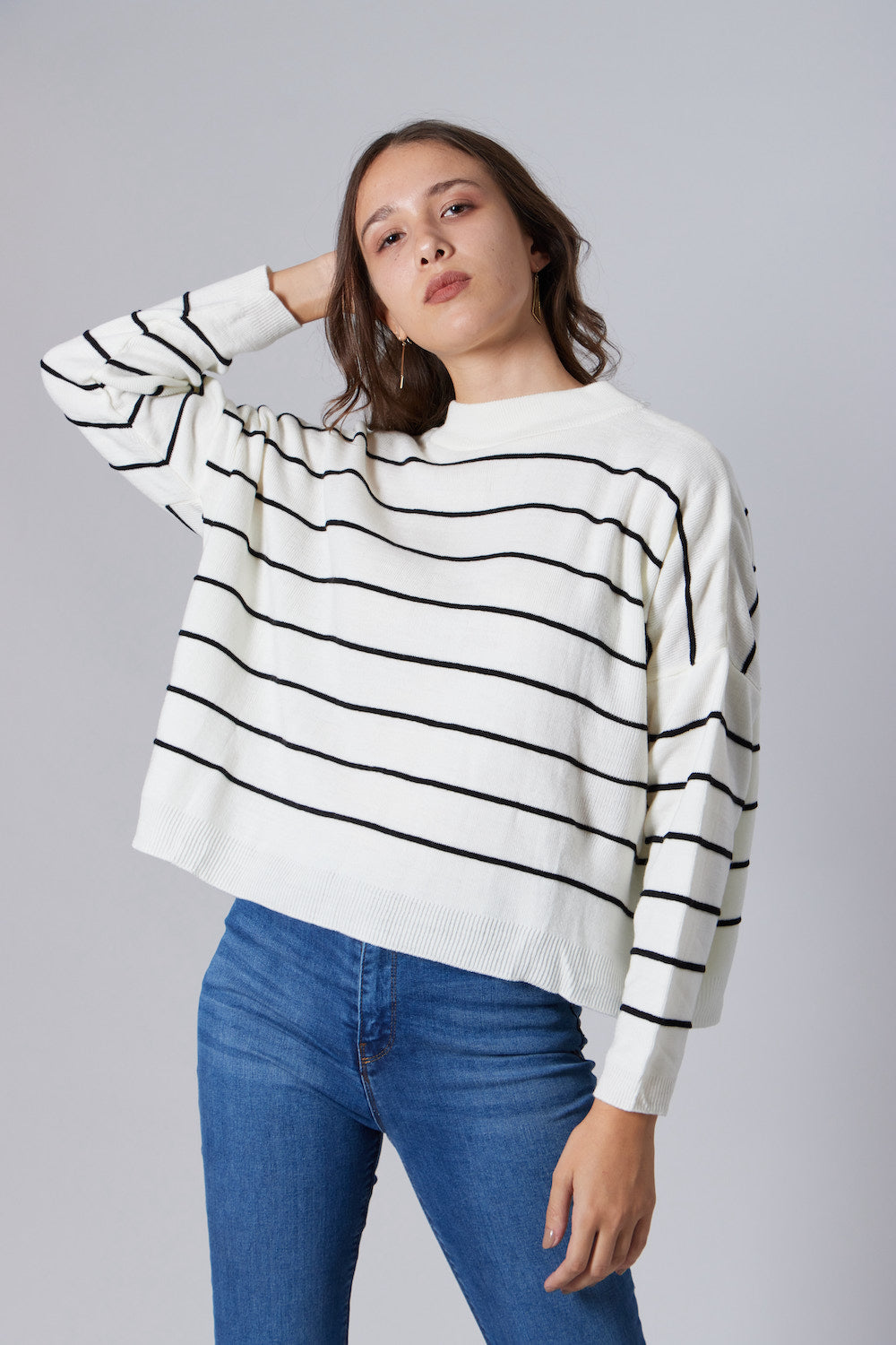 Striped Knit Sweater - Off-White / Black