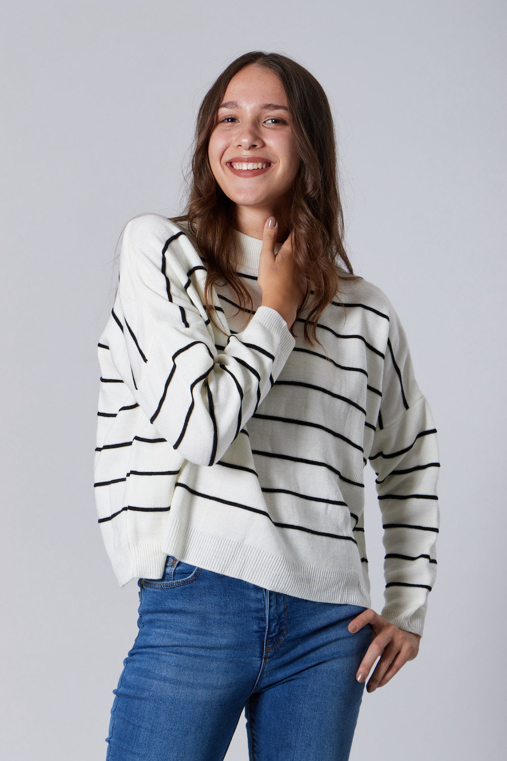 Striped Knit Sweater - Off-White / Black