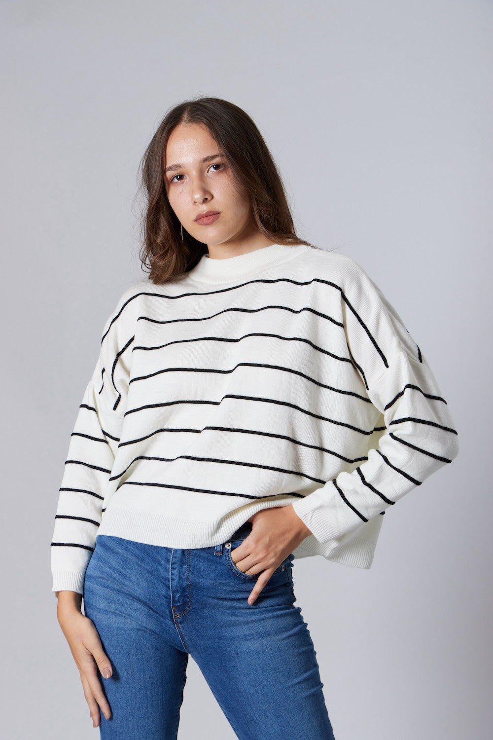 Striped Knit Sweater - Off-White / Black