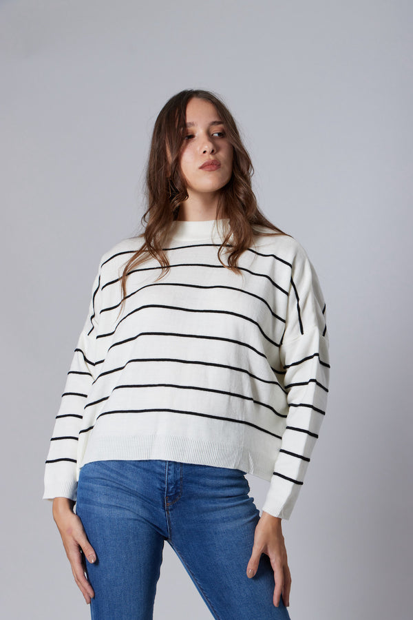 Striped Knit Sweater - Off-White / Black