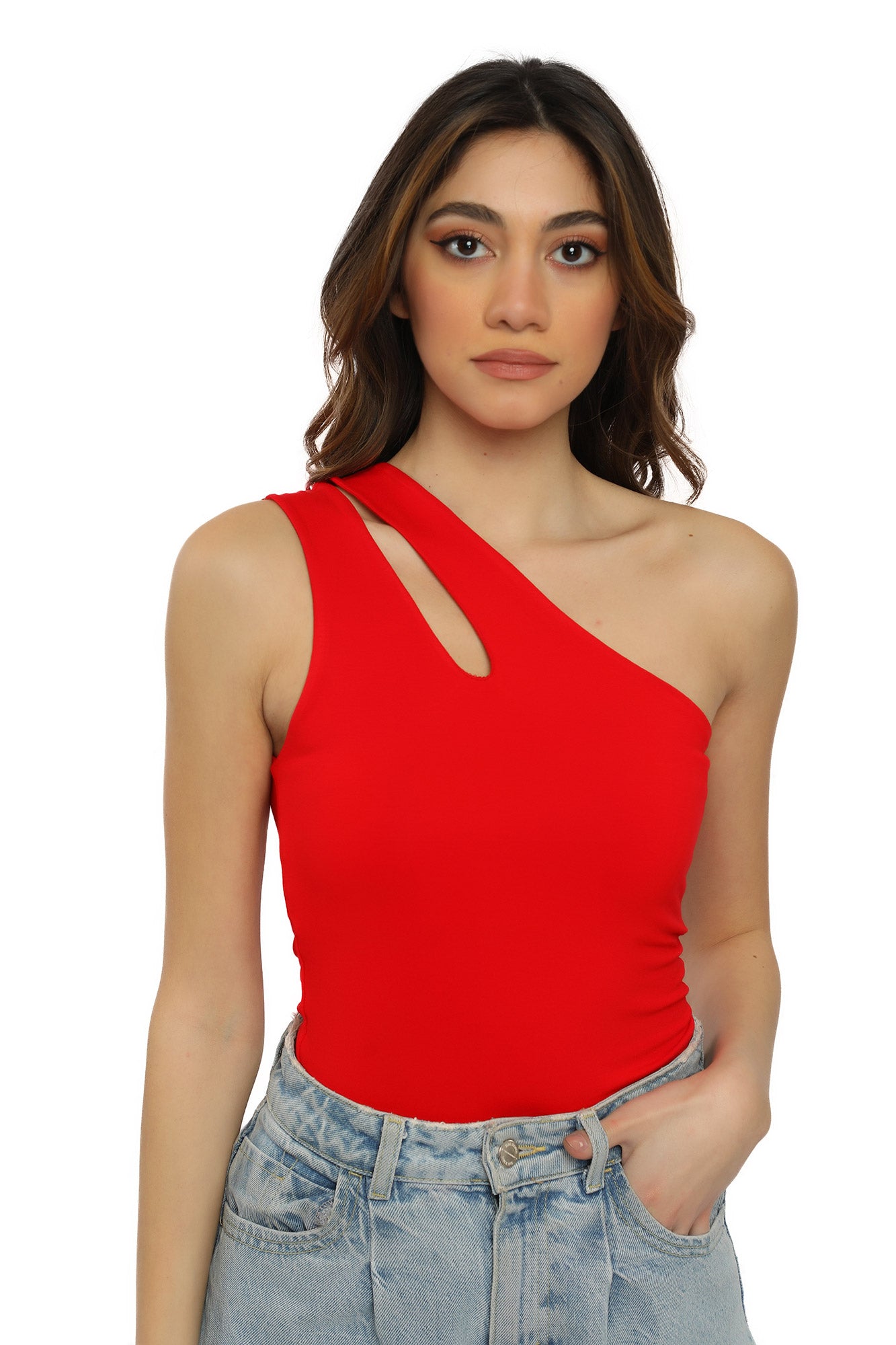 Asymmetric Bodysuit - Red