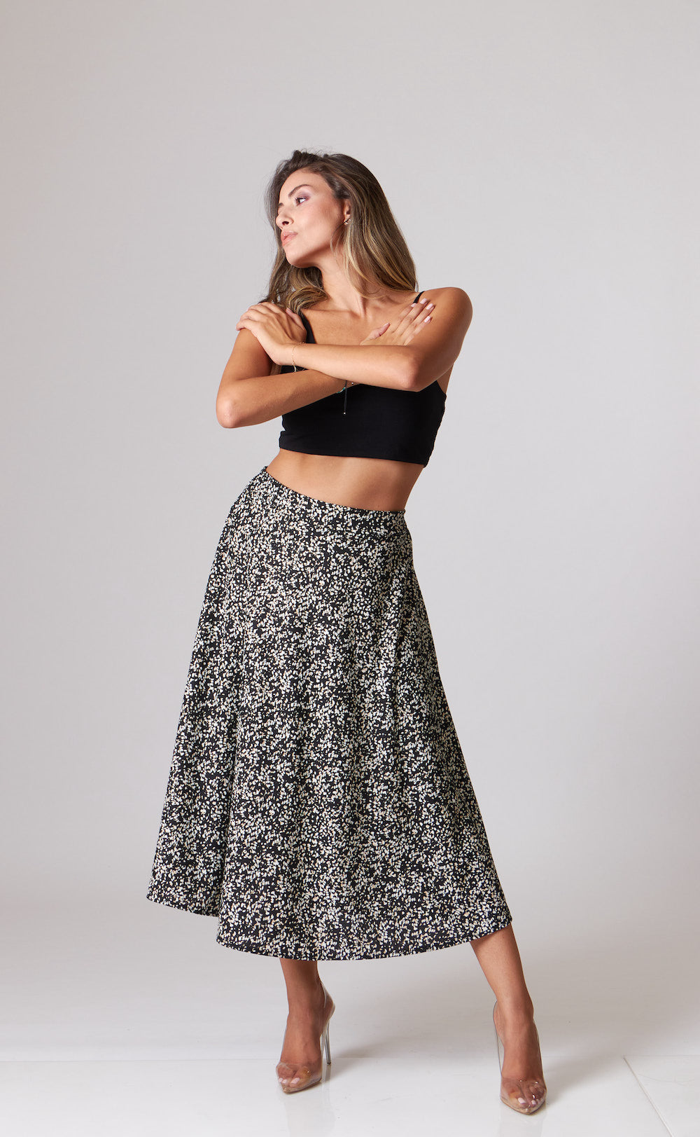 Ayla Midi Skirt - Black, White and Beige