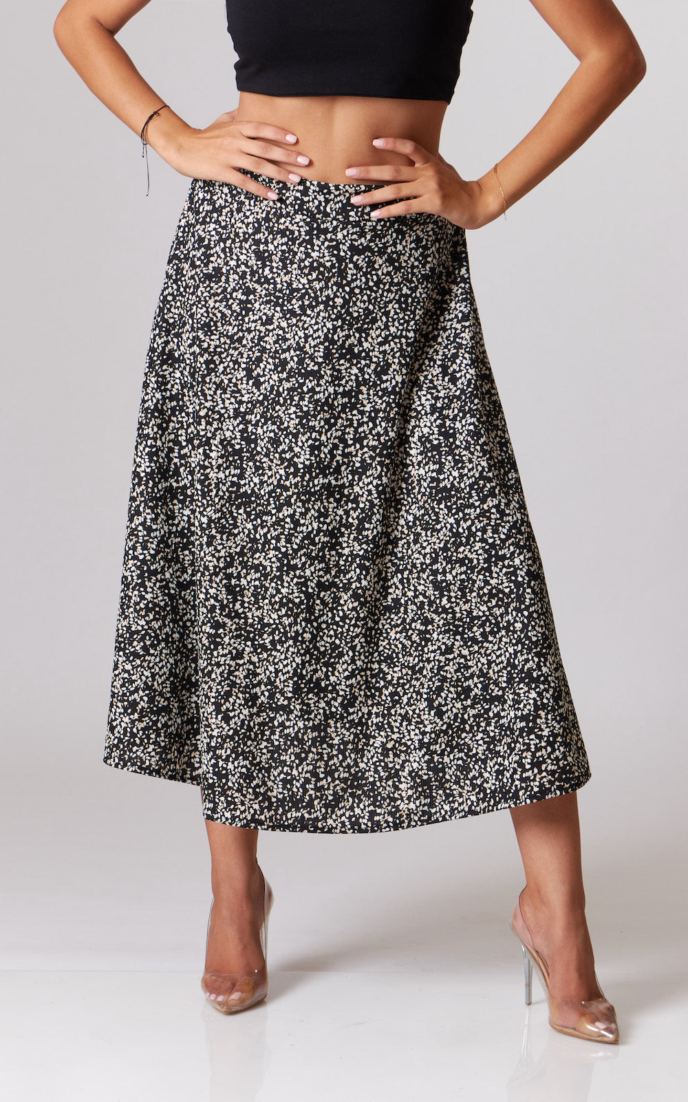 Ayla Midi Skirt - Black, White and Beige