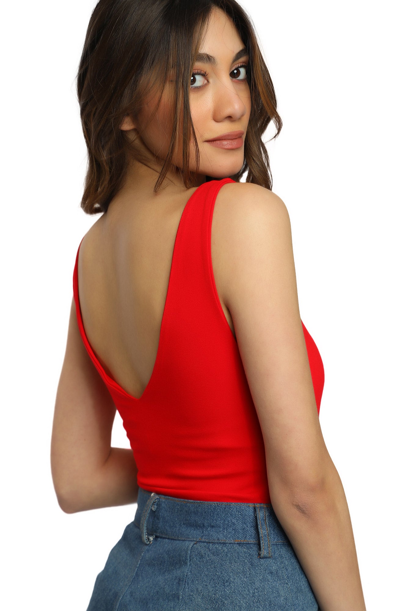 V Neck Bodysuit  - Red