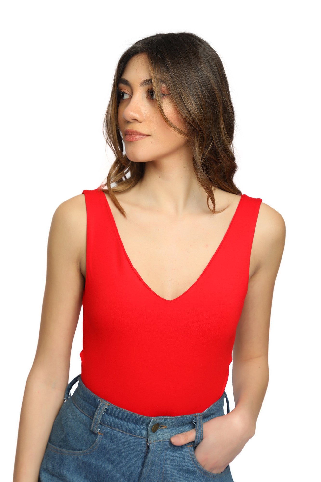 V Neck Bodysuit  - Red