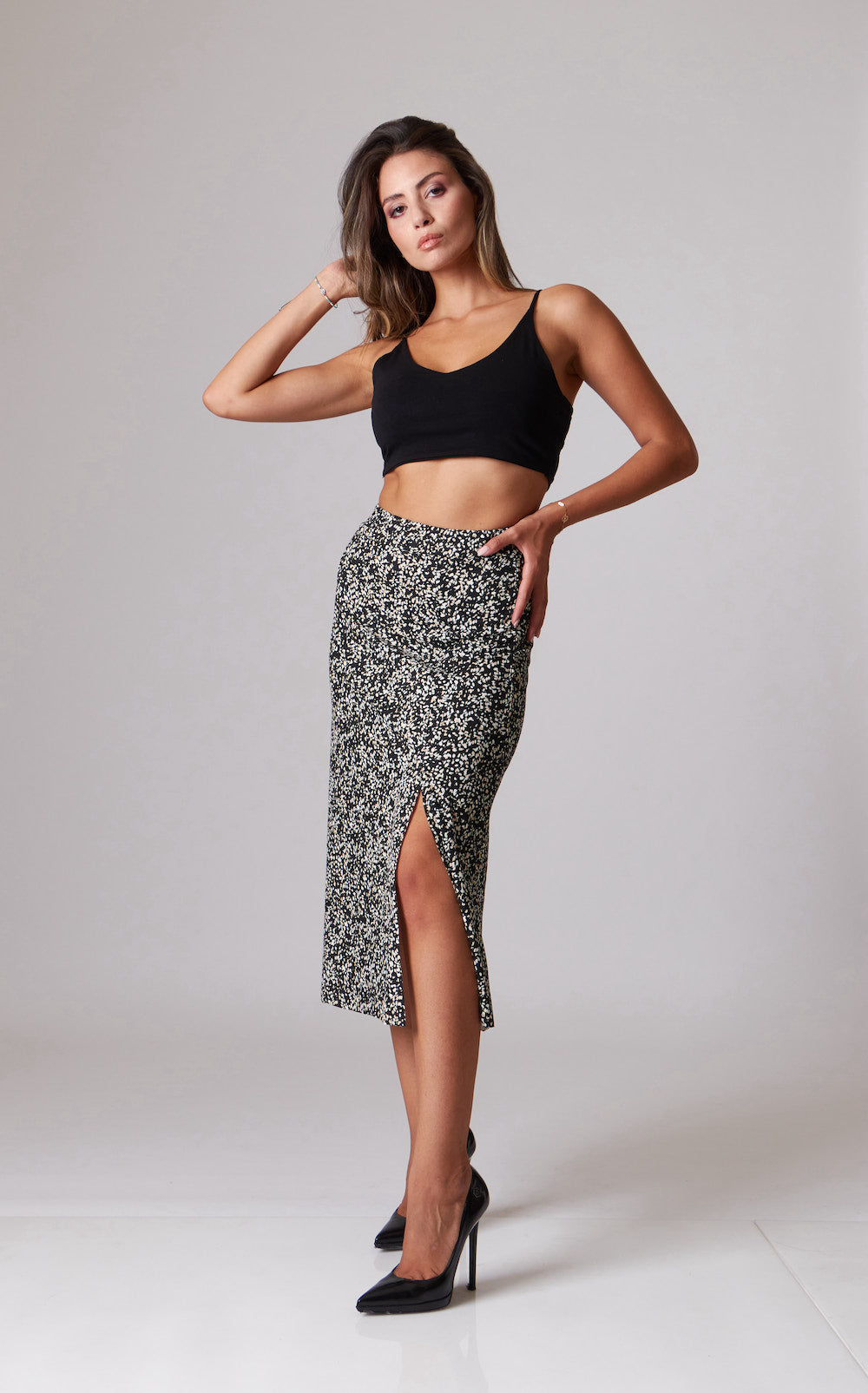 Mira Printed Skirt - Black, Beige & White