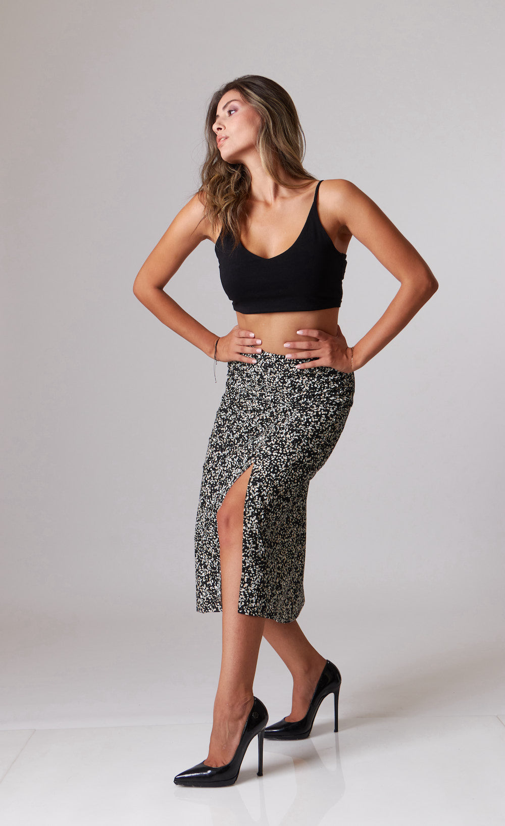 Mira Printed Skirt - Black, Beige & White