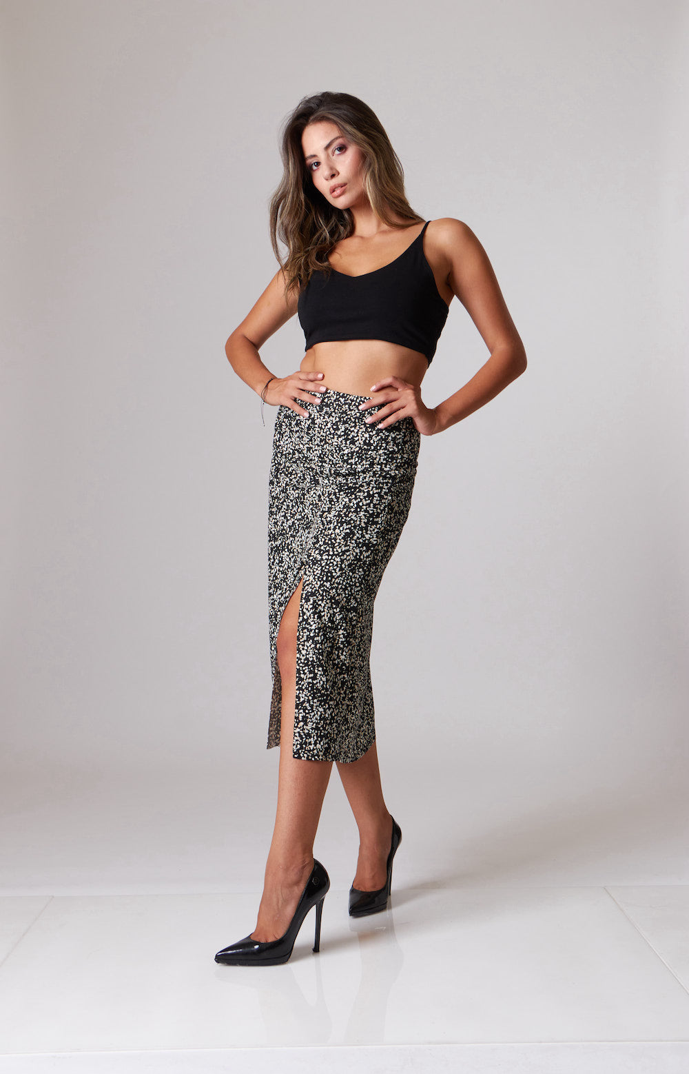 Mira Printed Skirt - Black, Beige & White