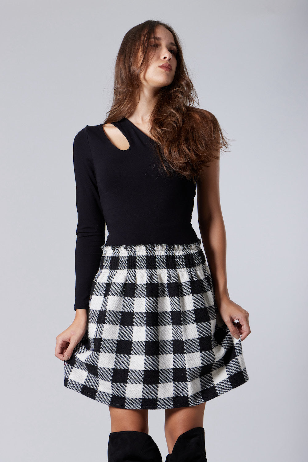 Checkered Mini Skirt-Black / White