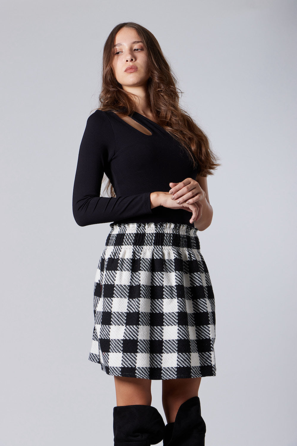 Checkered Mini Skirt-Black / White