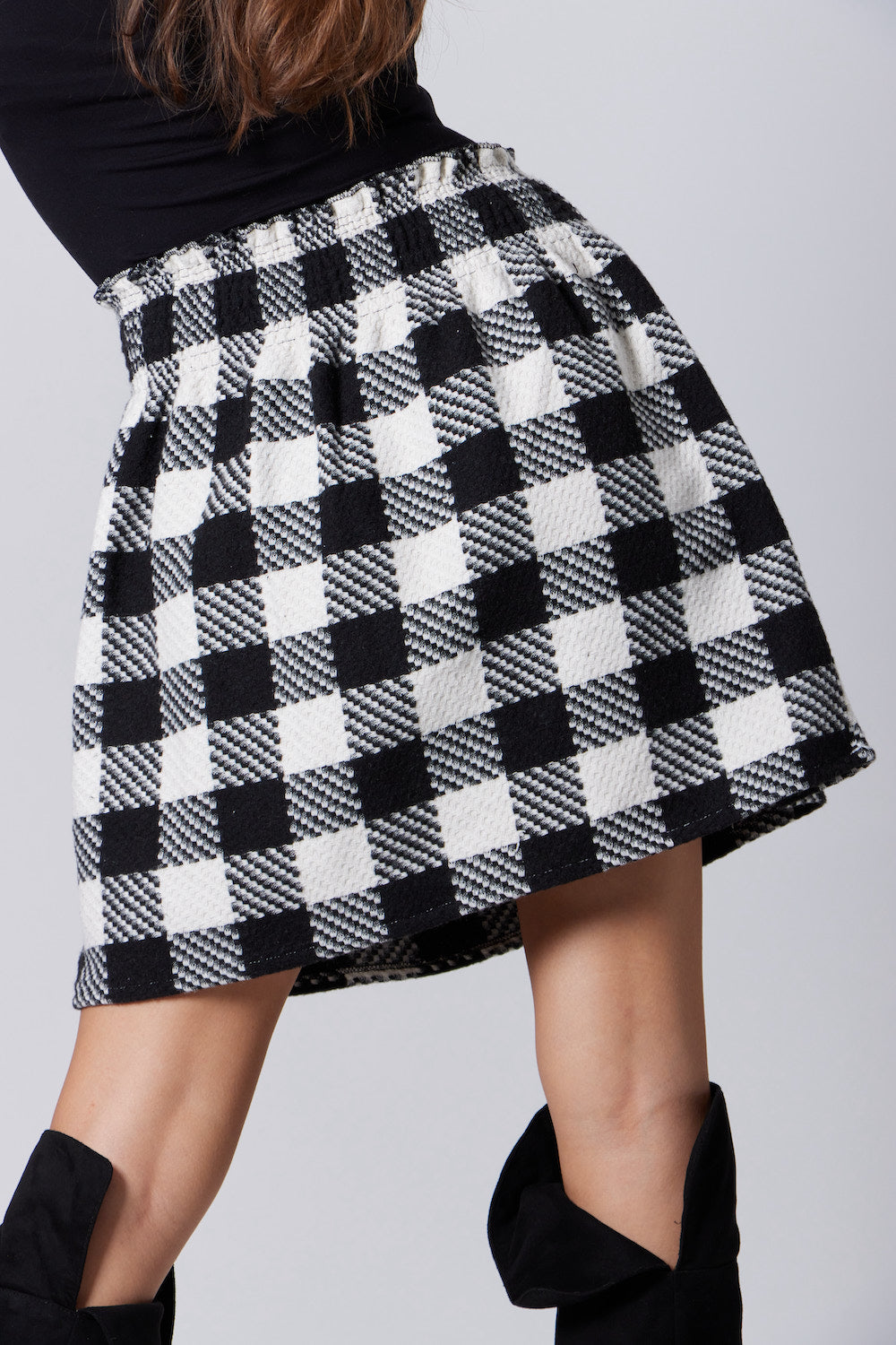 Checkered Mini Skirt-Black / White