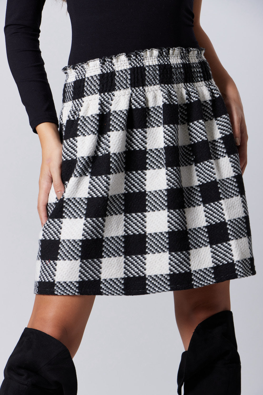 Checkered Mini Skirt-Black / White