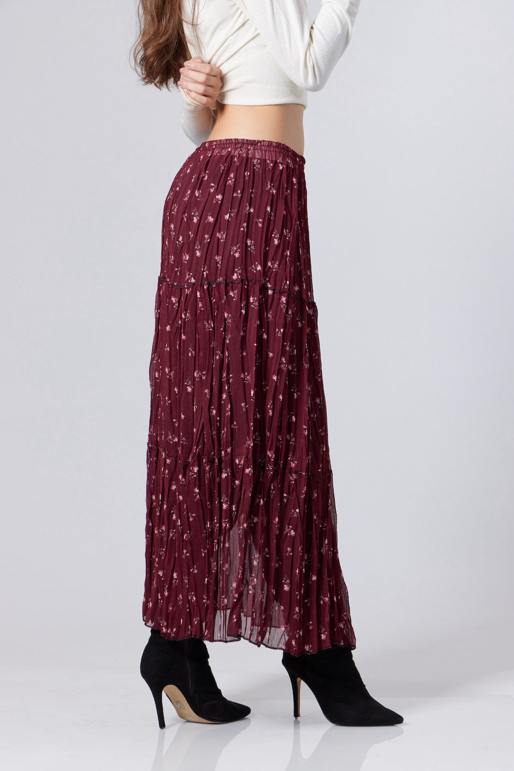 Evy Maxi Skirt-Floral Burgundy