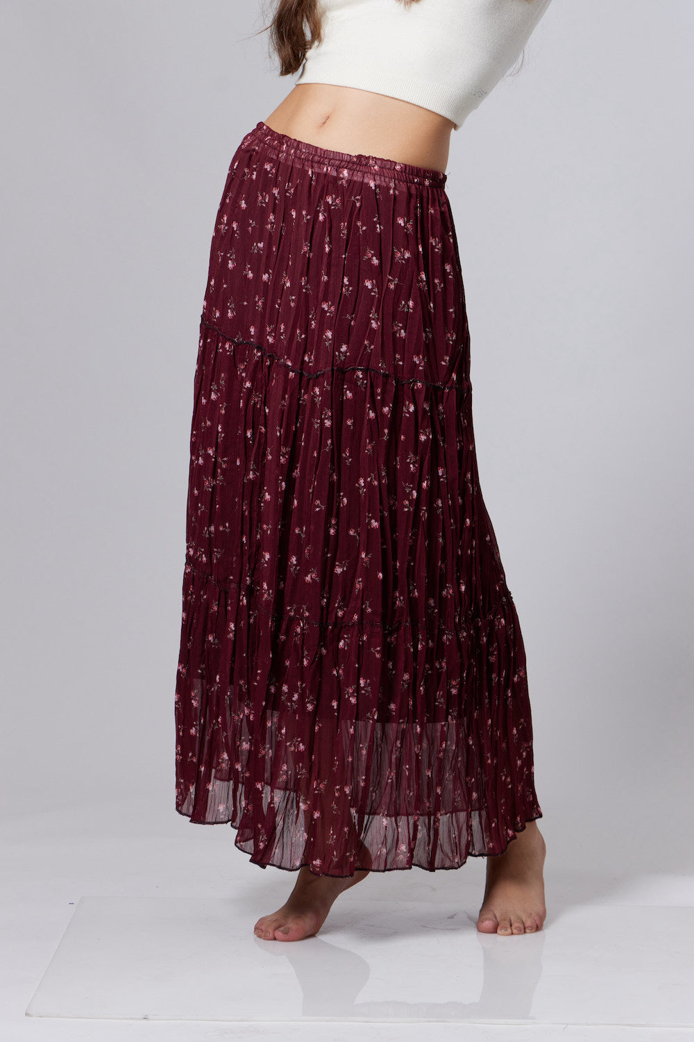 Evy Maxi Skirt-Floral Burgundy