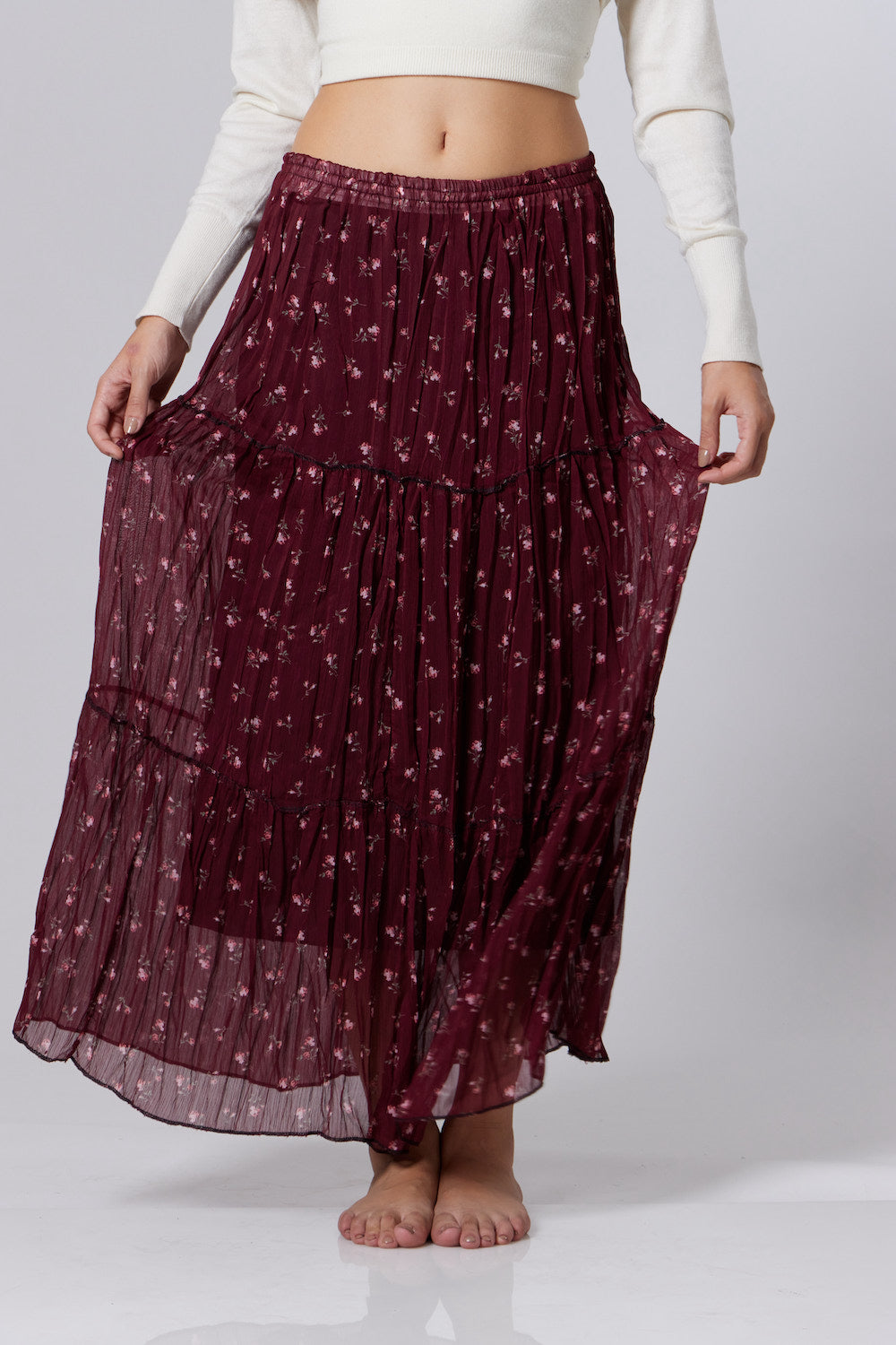 Evy Maxi Skirt-Floral Burgundy