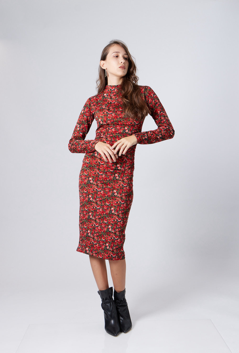 Lou Midi Dress - Floral Red