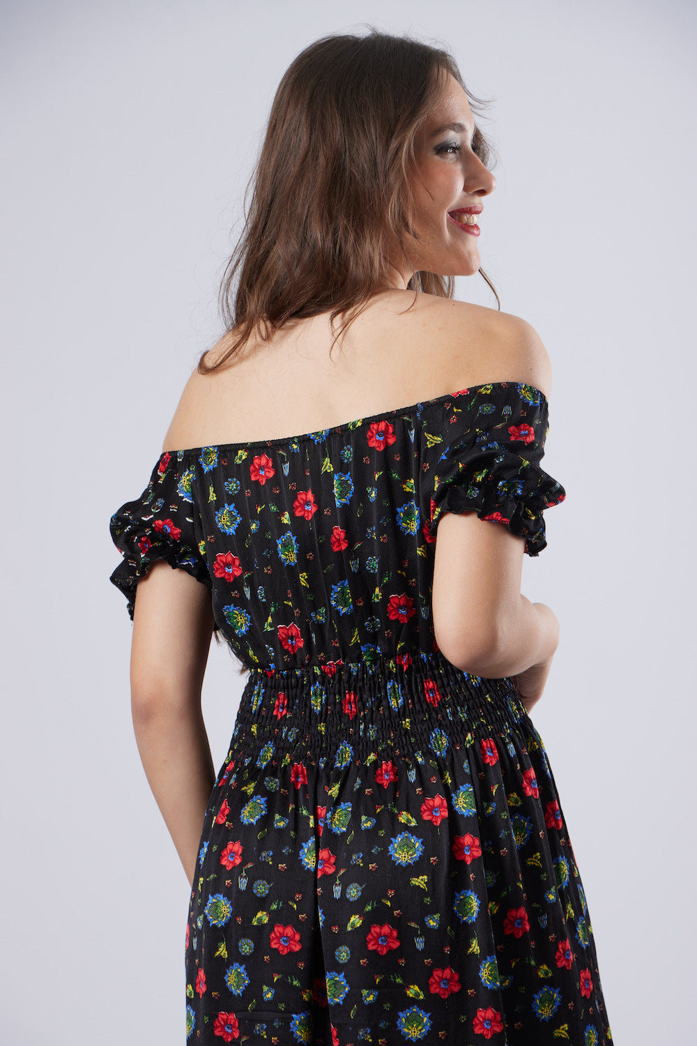 Rhea Off-Shoulder Dress - Floral Black