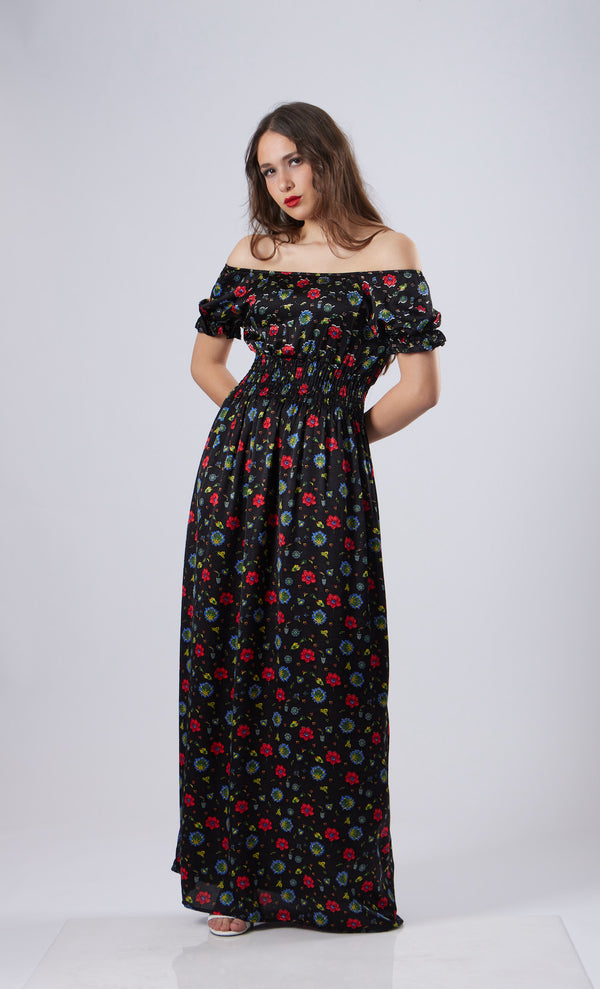 Rhea Off-Shoulder Dress - Floral Black